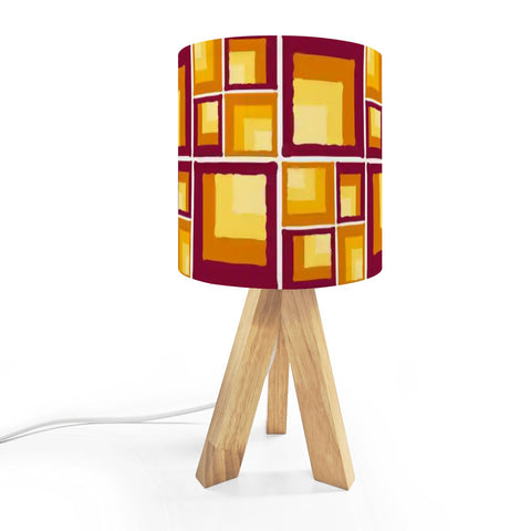 Orange Sqaures Retro Midcentury Tripod Table Lamp – Smart LED Remote