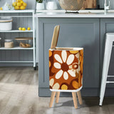 Scandi Square Small Trash Can with Lid Floral Pattern Daisies Orange