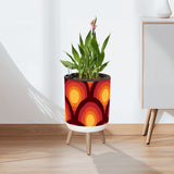 70s Retro Nordic Style Plant Pot with Wooden Legs: Yellow Orange Red