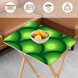 Green Peacock Eye retro TV tray set of 4, tabletop close-up with fruit bowl