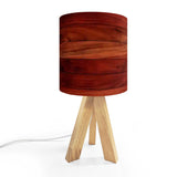 Midcentury Modern Tripod Table Lamp – Faux Wood Linen Shade, Remote