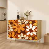 Retro 70s Floral Wooden Storage Cabinet, Midcentury Modern Home Furniture