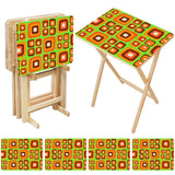 Retro 70s Style Folding TV Trays Set of 4 + Storage Rack Wooden Tables
