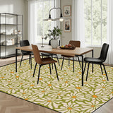 Midcentury 70s Retro Daisies Rug 12x9 ft – Large Floral Non-Slip Room Carpet