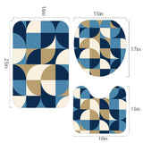 Retro Style Bathroom Mat Set | Retro Midcentury 3-Piece Rugs, Geometric Blue Black Brown White