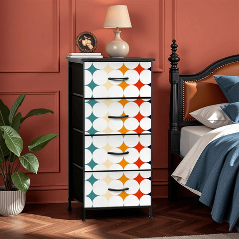 Retro Midcentury Fabric 4-Drawer Dresser – MCM Steel Frame Storage Cabinet