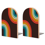Retro Rainbow Arcs wooden bookends, set of 2, with teal and orange rainbow arcs