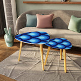 Blue Peacock Eyes Retro Tripod Nesting Table Set - Midcentury tables