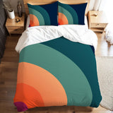 Retro 70s Rainbow Midcentury Duvet Cover Set: Blue Green Orange Bedding