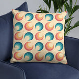 ABSTRACT 60s RETRO PILLOW Blue Orange Beige Circles Midcentury Style Home Decor - retro pillow