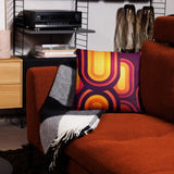 Abstract 70s MIDCENTURY STYLE PILLOW Red Orange Yellow Brown Waves Stripes - retro pillow