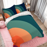 Retro 70s Rainbow Midcentury Duvet Cover Set: Blue Green Orange Bedding