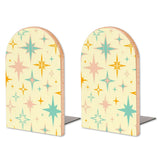 Retro Atomic Stars wooden bookends, set of 2, with teal and orange stars