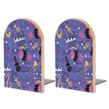 Retro Jazz Music wooden bookends, set of 2, with piano, trumpet and guitar motifs