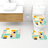 Retro Bathroom Mat Set | Retro Midcentury 3-Piece Rugs, Multicolor Mosaic Tiles Pattern