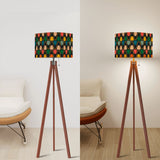 Midcentury 60s Retro Tripod Floor Lamp: Remote, Wooden Base, Linen Shade