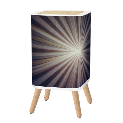 Retro Scandi Square Small Trash Can with Lid, Sunburst Black White