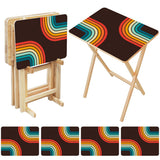 Rainbow Arcs 70s retro TV tray set of 4, open table and four folded trays with storage rack