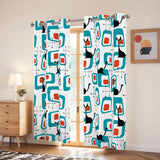 50s Atomic Cat Mid Grommet Blackout Curtains: Midcentury Modern Panel Set