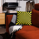 RETRO 1960s SUNBURST PILLOW, Sun Rays Yellow Black Fit Midcentury Decor