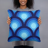 Blue Midcentury THROW PILLOW 70s Retro Circles Pattern