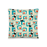 1950s Atomic Cat Retro Throw Pillow, Midcentury Cushion Home Decor