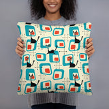 1950s Atomic Cat Retro Throw Pillow, Midcentury Cushion Home Decor