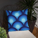 Blue Midcentury THROW PILLOW 70s Retro Circles Pattern