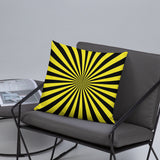 RETRO 1960s SUNBURST PILLOW, Sun Rays Yellow Black Fit Midcentury Decor