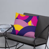 Groovy 70s RETRO THROW PILLOW Circles Pattern Yellow Pink Purple Midcentury Cushion