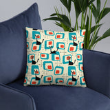 1950s Atomic Cat Retro Throw Pillow, Midcentury Cushion Home Decor