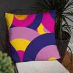 Groovy 70s RETRO THROW PILLOW Circles Pattern Yellow Pink Purple Midcentury Cushion