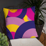 Groovy 70s RETRO THROW PILLOW Circles Pattern Yellow Pink Purple Midcentury Cushion