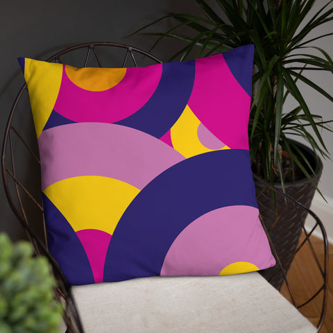 Groovy 70s RETRO THROW PILLOW Circles Pattern Yellow Pink Purple Midcentury Cushion