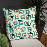 1950s Atomic Cat Retro Throw Pillow, Midcentury Cushion Home Decor