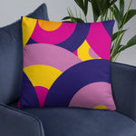 Groovy 70s RETRO THROW PILLOW Circles Pattern Yellow Pink Purple Midcentury Cushion