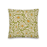 RETRO 70s Midcentury Green White Orange DAISY Premium PILLOW, Hippie Boho Floral
