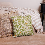 RETRO 70s Midcentury Green White Orange DAISY Premium PILLOW, Hippie Boho Floral