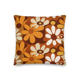 Bold Floral 70s Premium Pillow, Flower Power Midcentury Style Home Accent