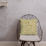 RETRO 70s Midcentury Green White Orange DAISY Premium PILLOW, Hippie Boho Floral