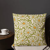 RETRO 70s Midcentury Green White Orange DAISY Premium PILLOW, Hippie Boho Floral