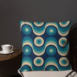 Retro 70s Midcentury Design Pillow Blue Beige Throw Cushion