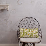 RETRO 70s Midcentury Green White Orange DAISY Premium PILLOW, Hippie Boho Floral