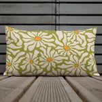 RETRO 70s Midcentury Green White Orange DAISY Premium PILLOW, Hippie Boho Floral
