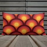 70s Retro Peacock Eyes Pattern Premium THROW PILLOW, Yellow Orange Red