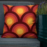 70s Retro Peacock Eyes Pattern Premium THROW PILLOW, Yellow Orange Red