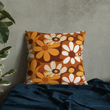Bold Floral 70s Premium Pillow, Flower Power Midcentury Style Home Accent