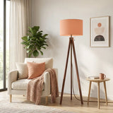 Apricot Shade Vintage Wooden Scandi Tripod Floor Lamp - retro floor lamps