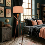 Apricot Shade Vintage Wooden Scandi Tripod Floor Lamp - retro floor lamps