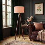 Apricot Shade Vintage Wooden Scandi Tripod Floor Lamp - retro floor lamps